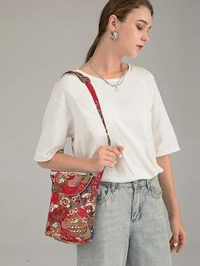Women's Canvas Shoulder Bag Hippie Boho Crossbody Handbag Floral Standout Bag
